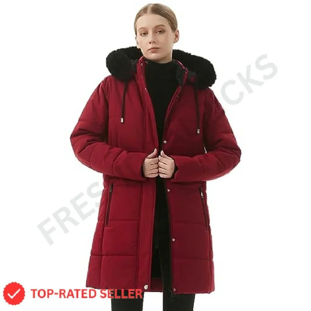 Winter Puffer Coat Thick Fleece Lined Down Jacket Detachable Hood Parka